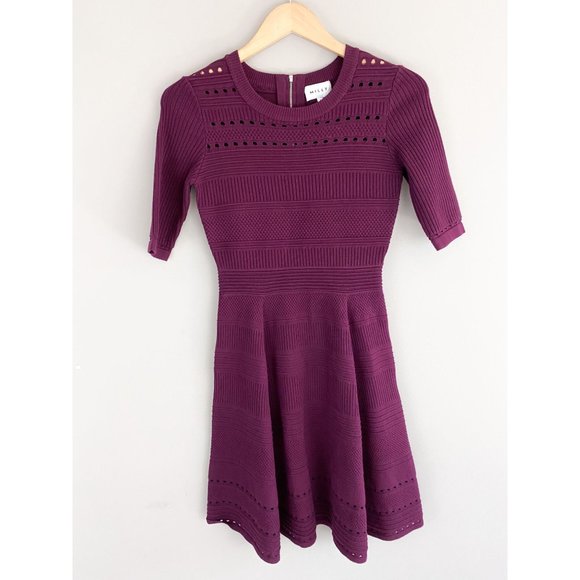 Milly Dresses & Skirts - Milly Fit and Flare Knit Short Sleeve Purple Party Dress Small